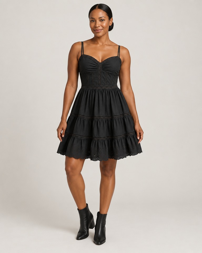 Mini haljina fit-and-flare sa srcolikim izrezom · Crna