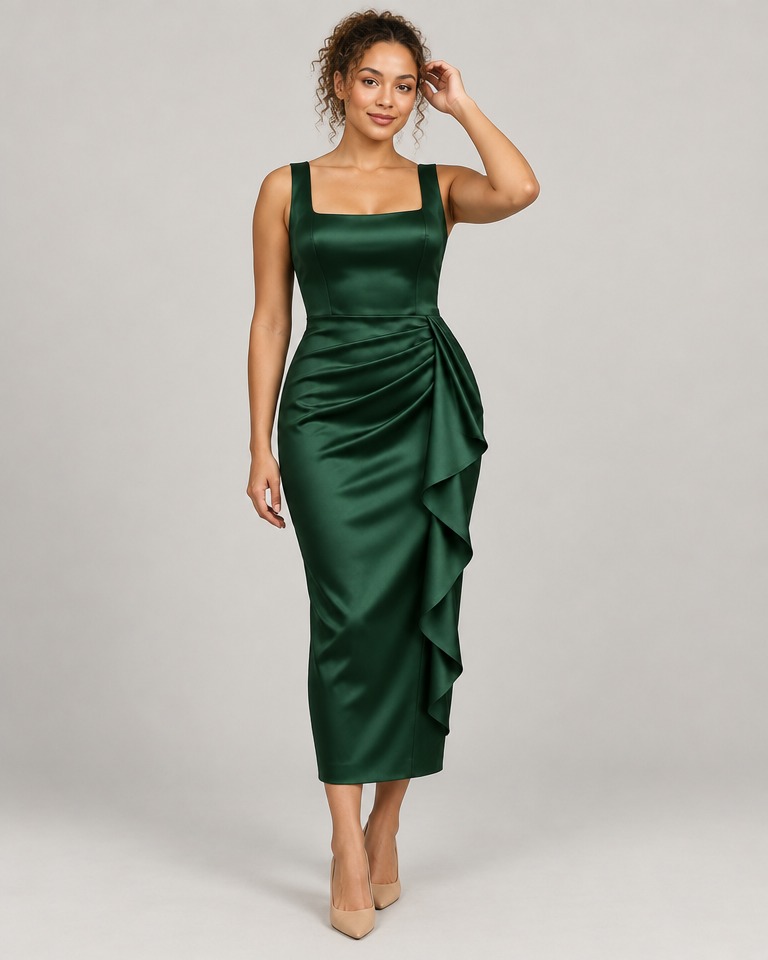Bodycon midi haljina od mješavine svile · Tamnozelena
