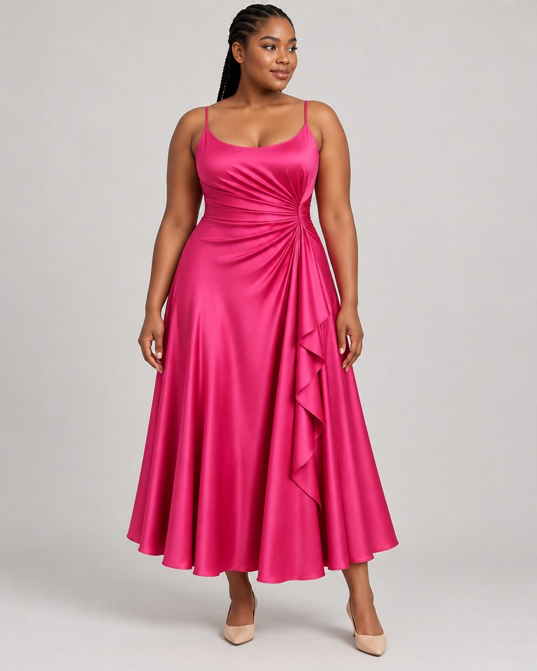 Jersey midi haljina fit-and-flare · Fuksija