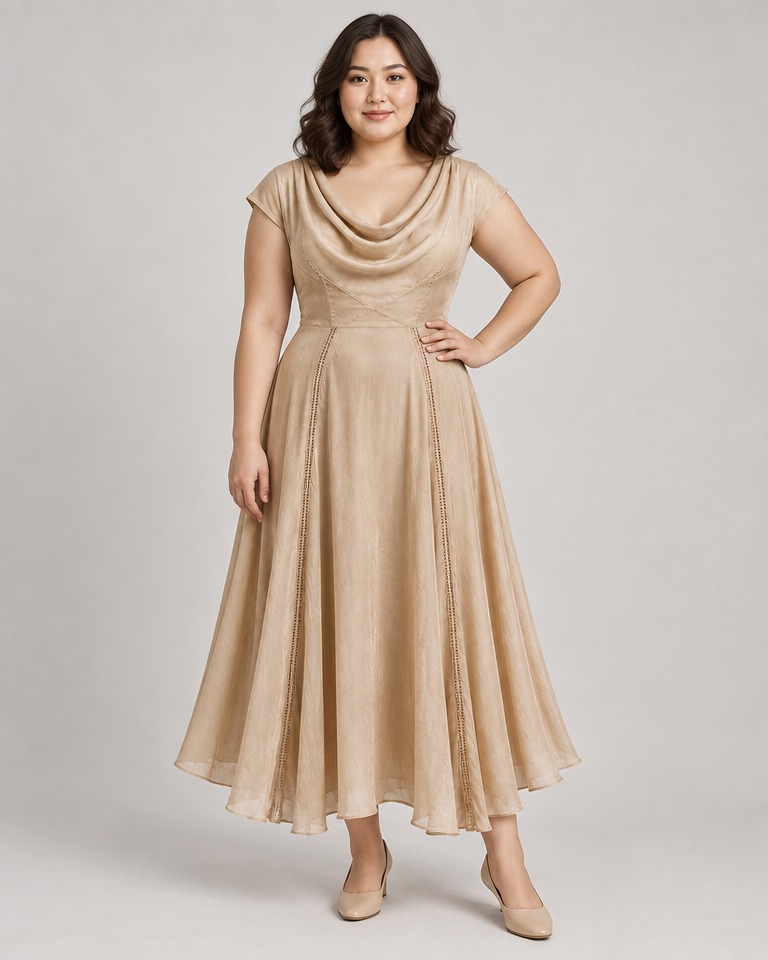 Silk-blend cowl-neck midi dress · beige