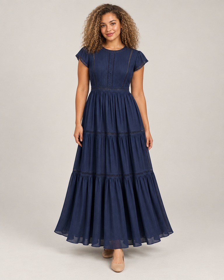 Fit-and-flare viscose maxi dress · navy