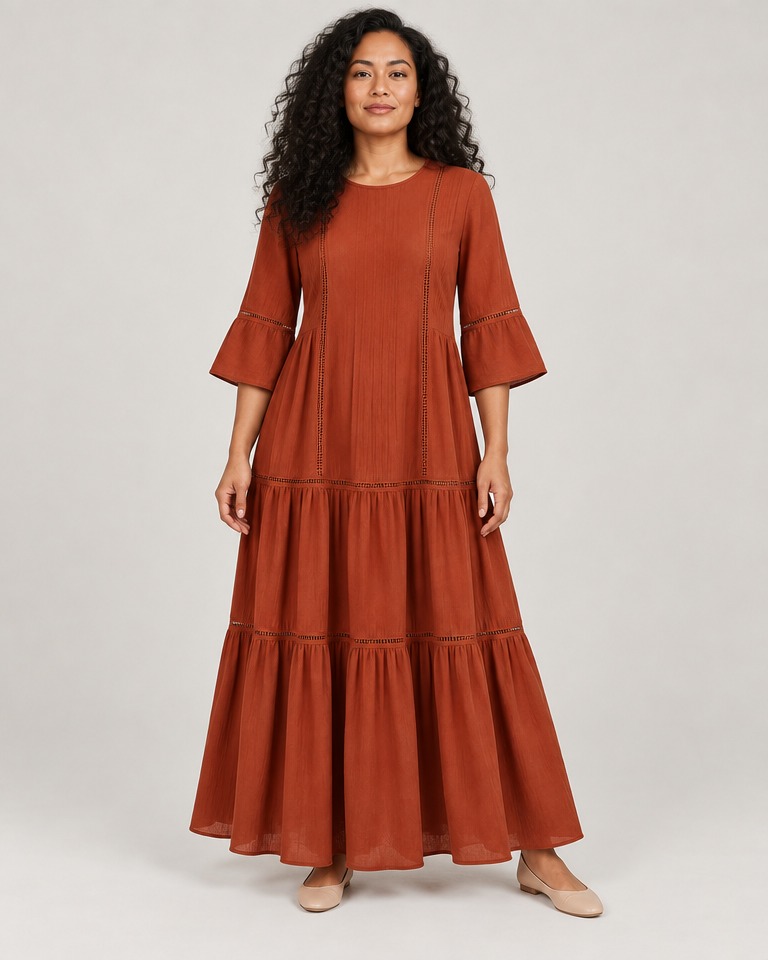 A-line viscose maxi dress · rust