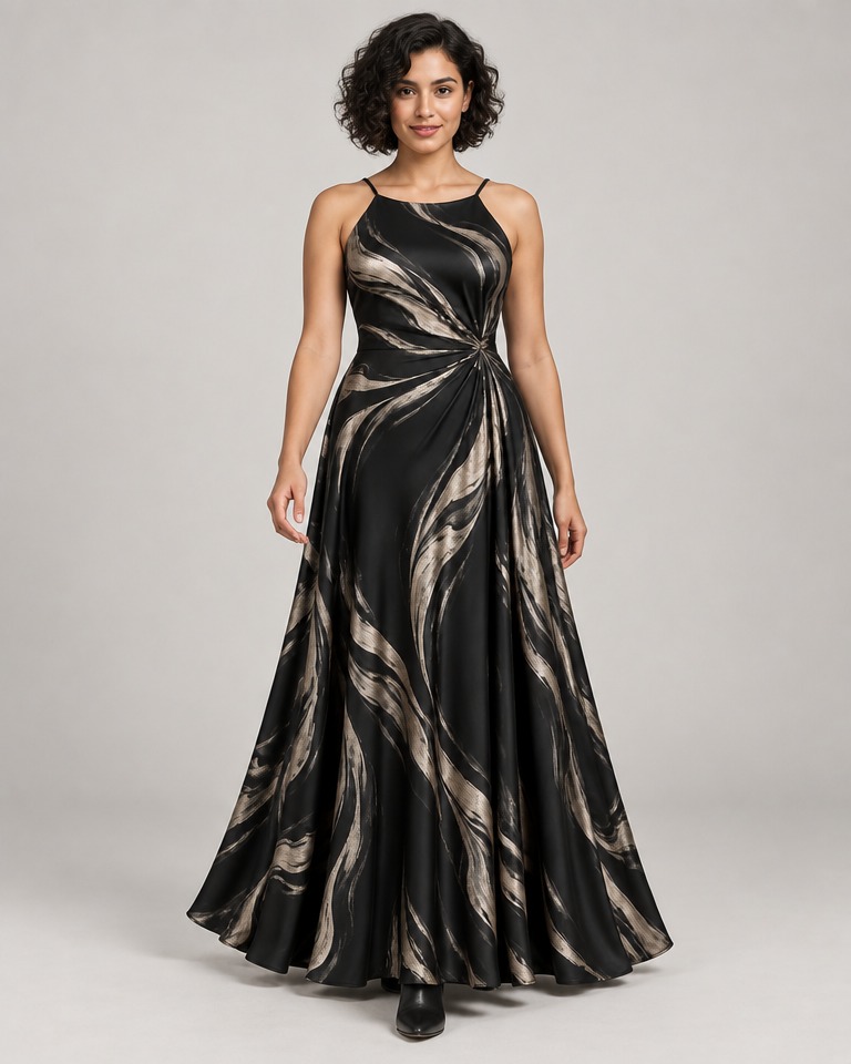 Jersey maxi haljina s apstraktnim printom · Crna
