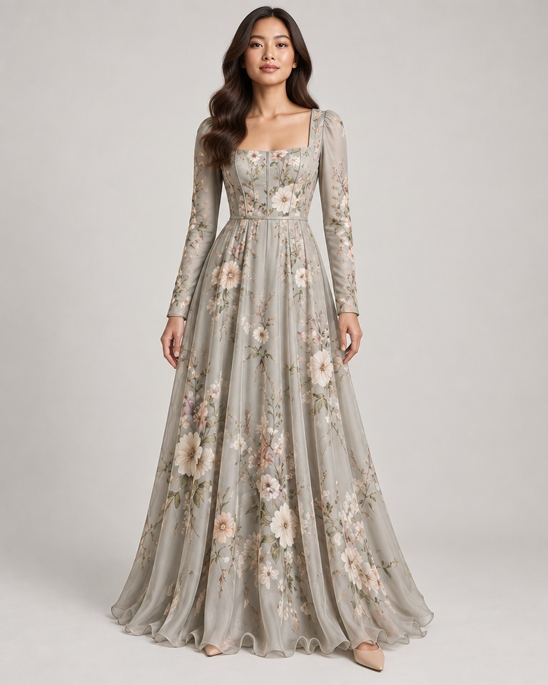 Floral silk-blend maxi dress · light grey