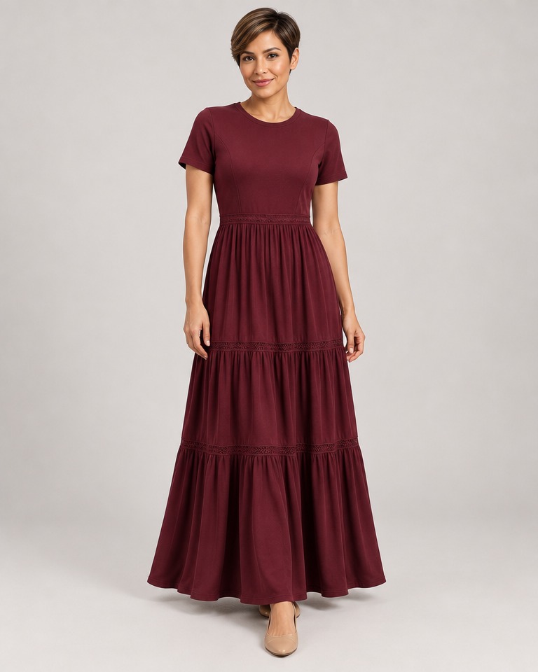 Jersey maxi haljina s kratkim rukavima · Bordo