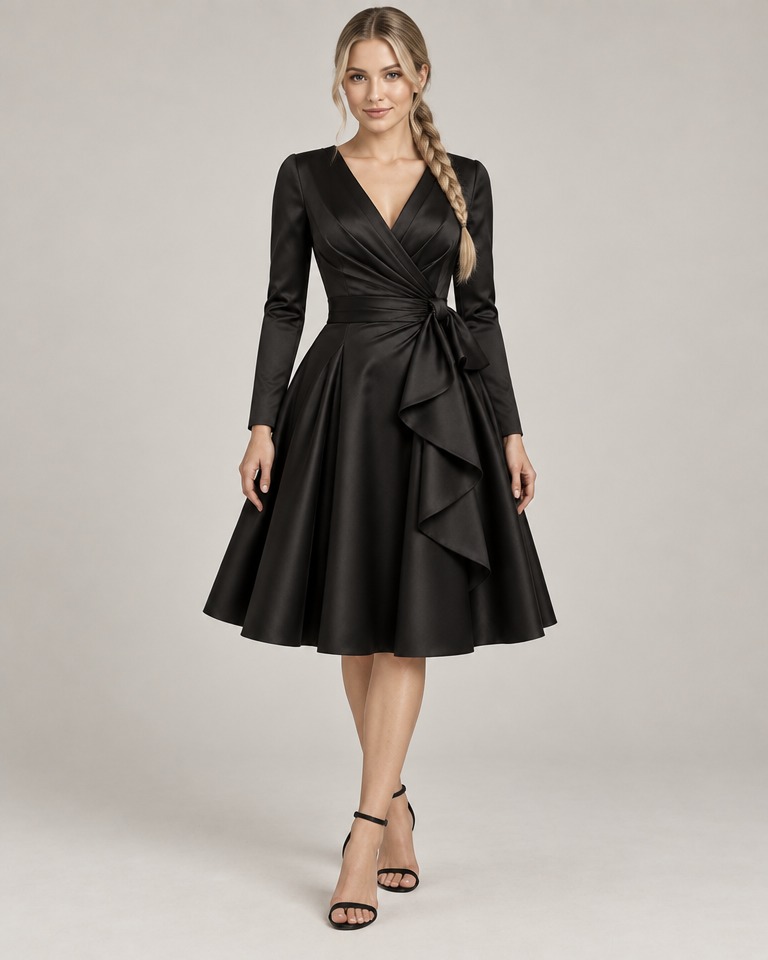 Fit-and-flare V-neck evening dress · black