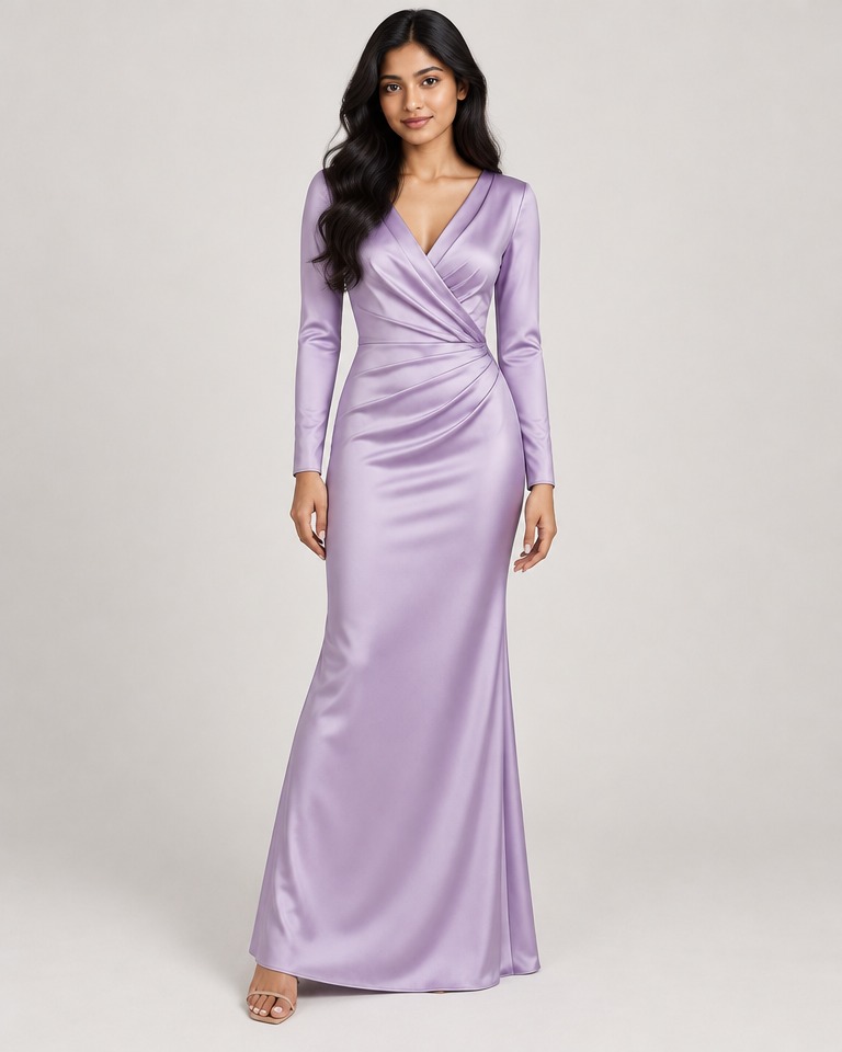 Satin wrap maxi evening dress · lilac