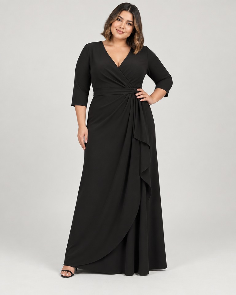 Crepe wrap maxi evening dress · black