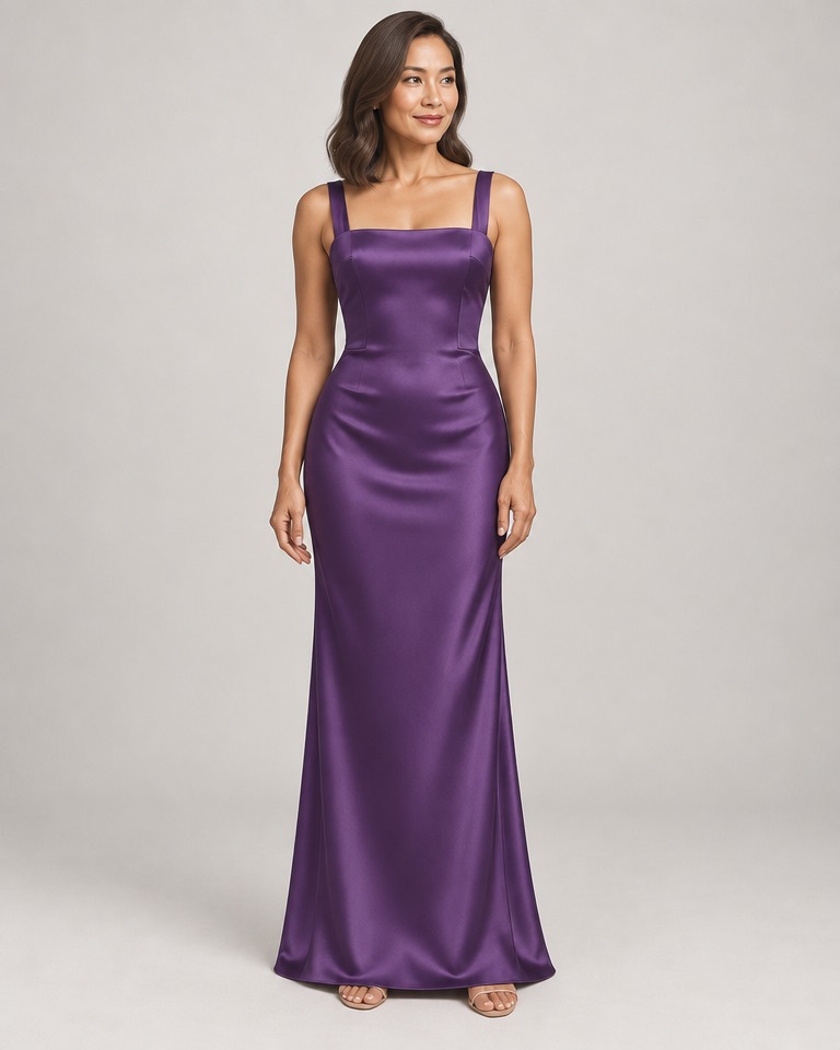 Satin bodycon evening maxi dress · purple