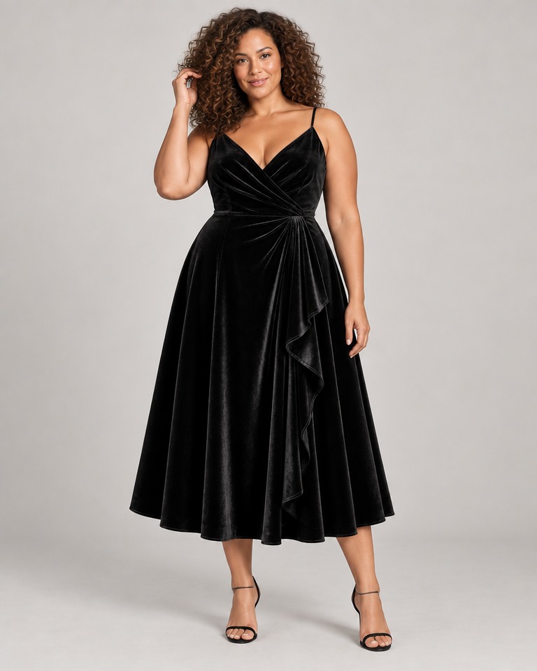 Fit and flare večernja haljina od baršuna · Crna