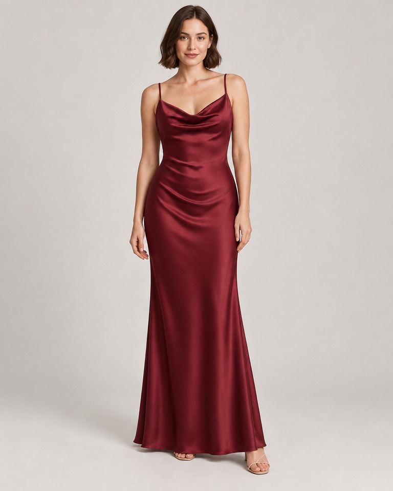 Bodycon silk-blend maxi with cowl neck · burgundy