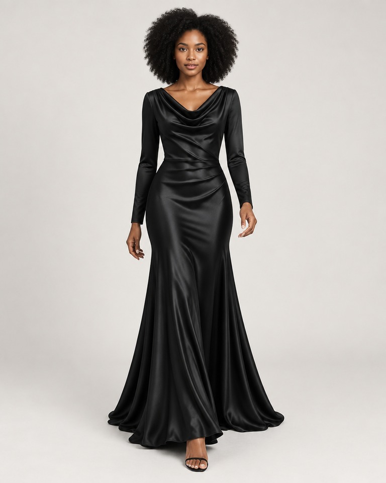 Fit and flare večernja haljina od mješavine svile · Crna