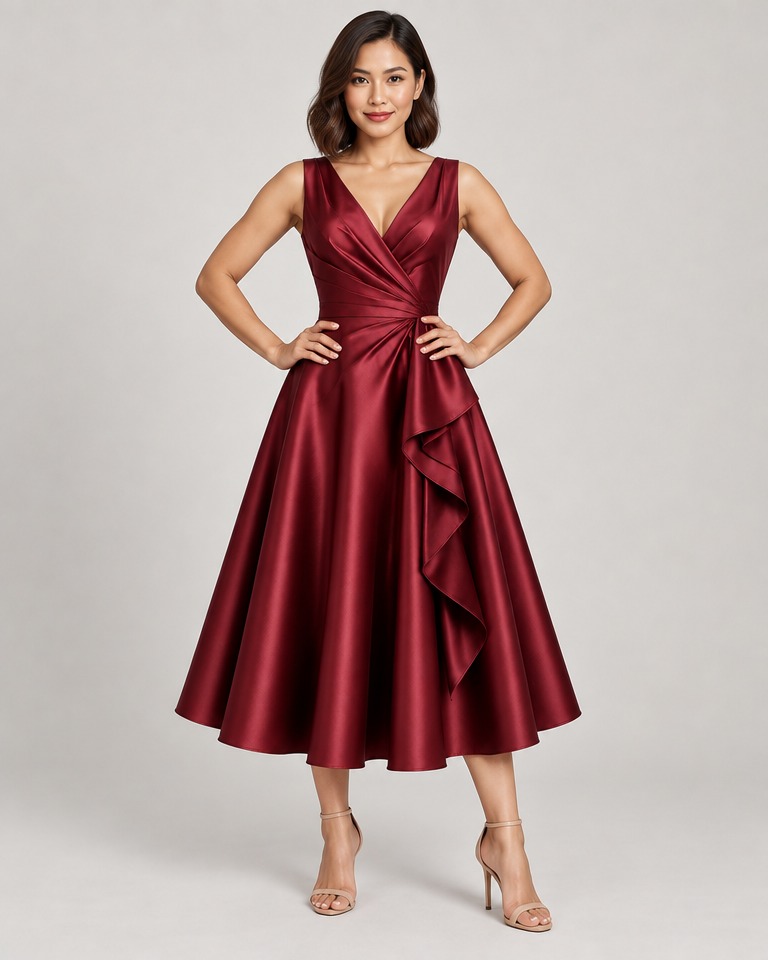 Sleeveless silk-blend fit-and-flare midi · burgundy