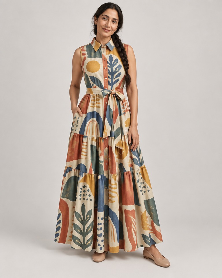 Maxi shirt dress with abstract print · multicolour