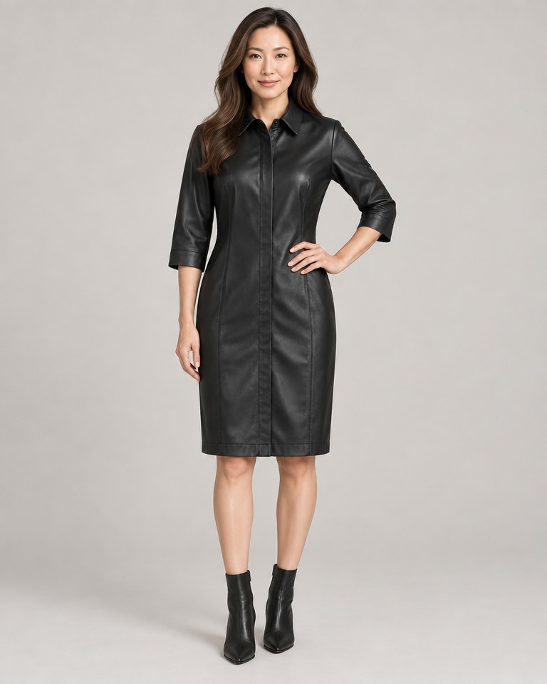 Vestido camisero de viscosa hasta la rodilla · Negro