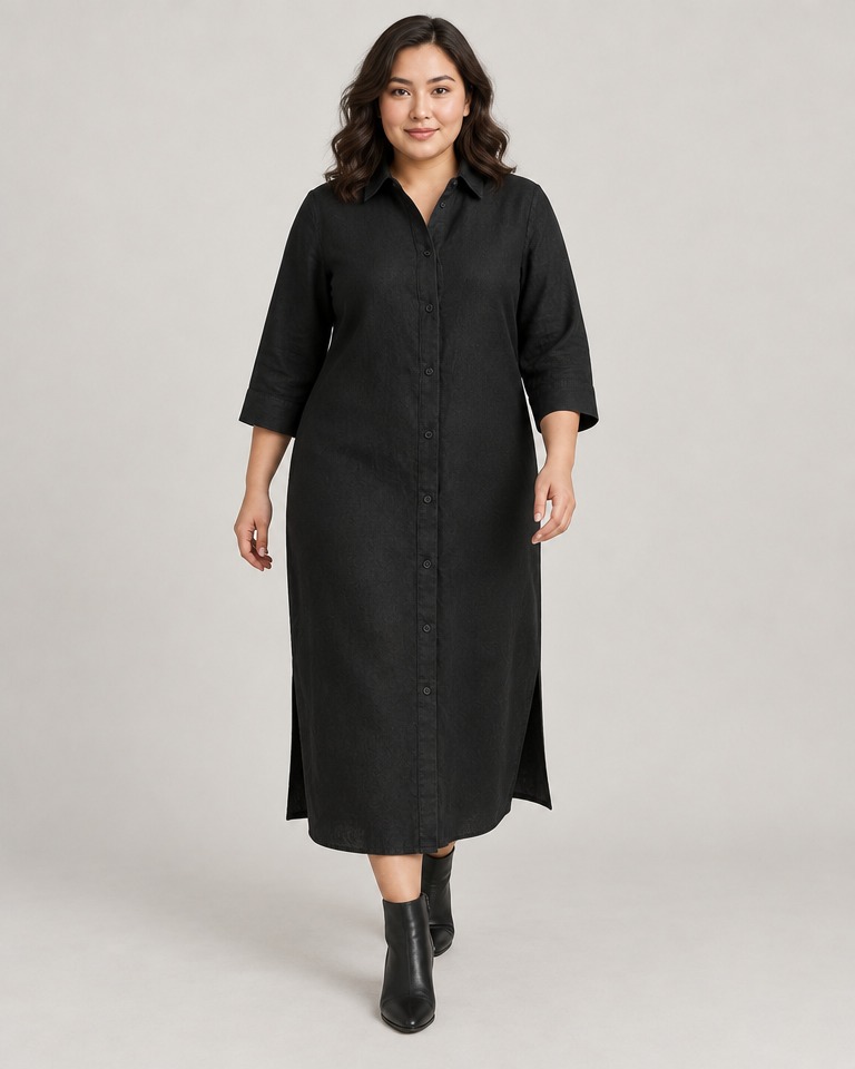 Vestido camisero de lino · Negro