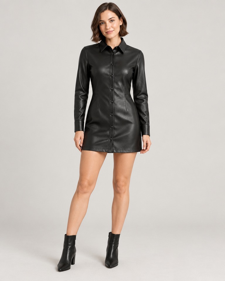Vestido camisero mini de viscosa · Negro