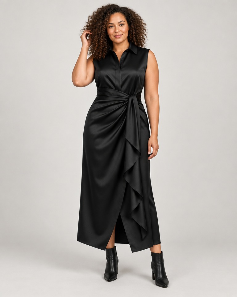 Vestido camisero midi sin mangas · Negro
