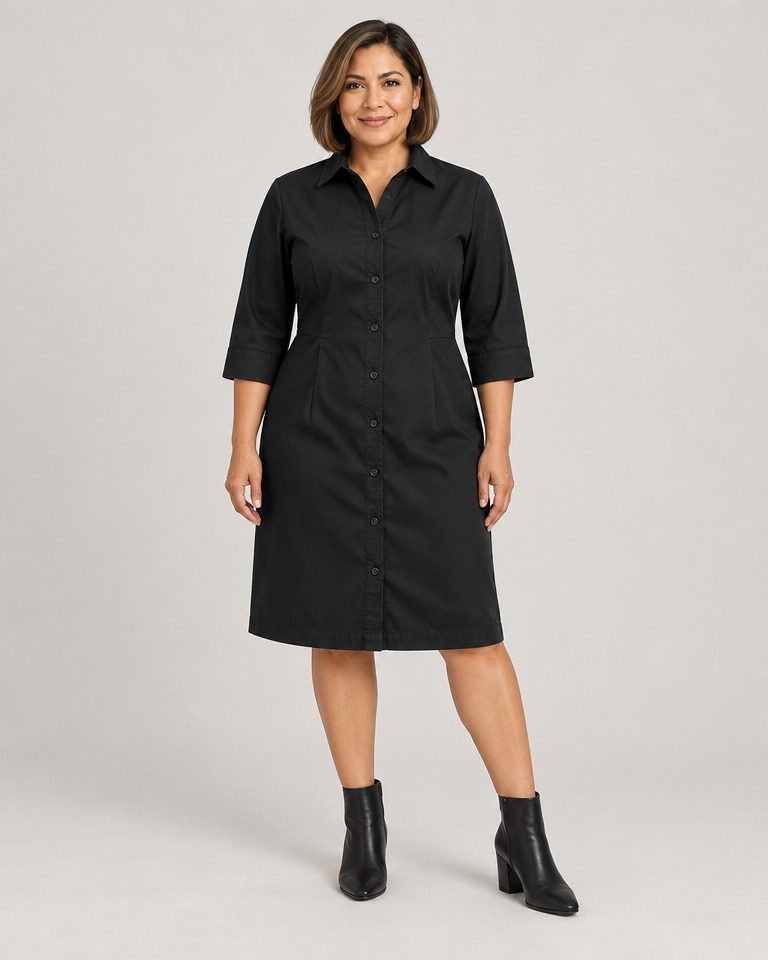 Vestido camisero de algodón hasta la rodilla · Negro