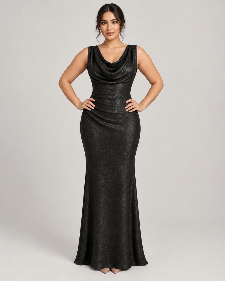Sleeveless knit maxi dress with cowl neck · black