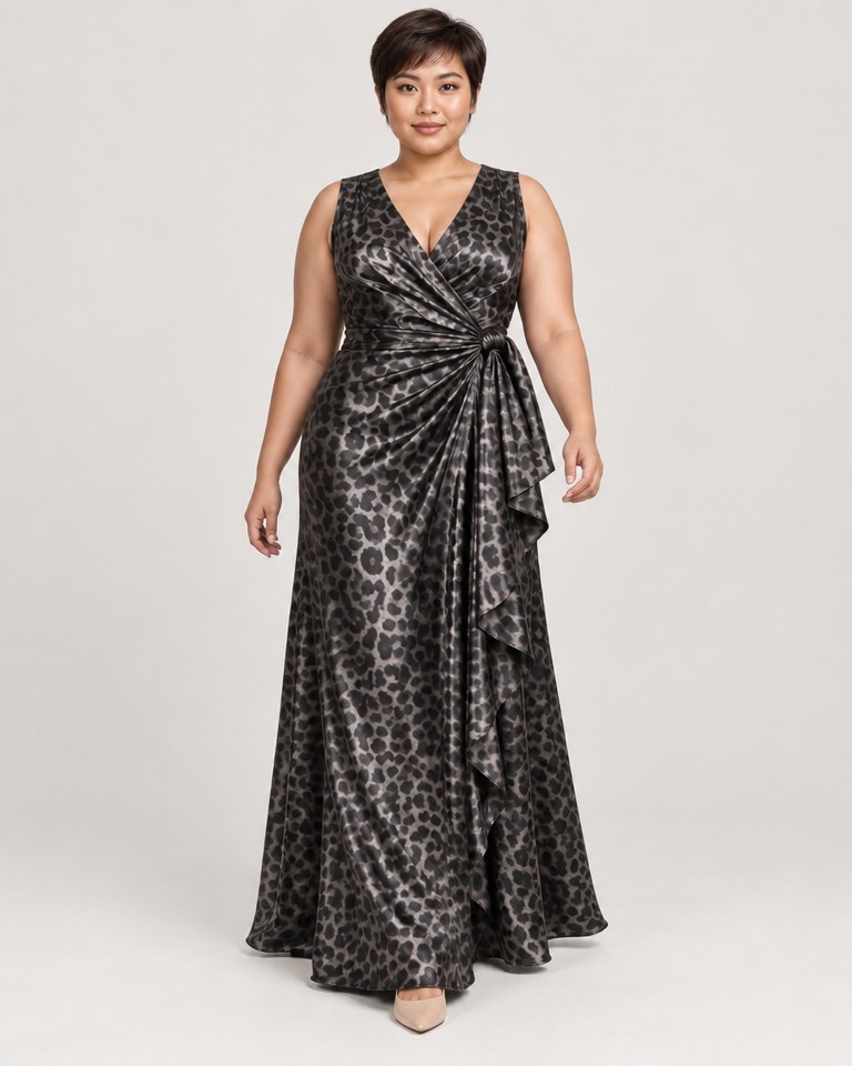 Animal-print maxi wrap dress · charcoal