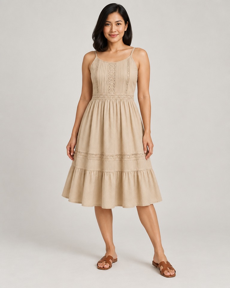 A-line cotton summer dress · beige