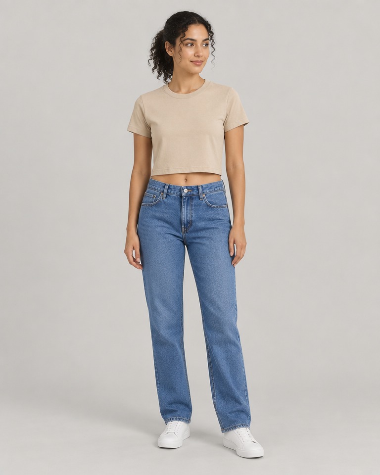 Cropped cotton crew-neck T-shirt · beige