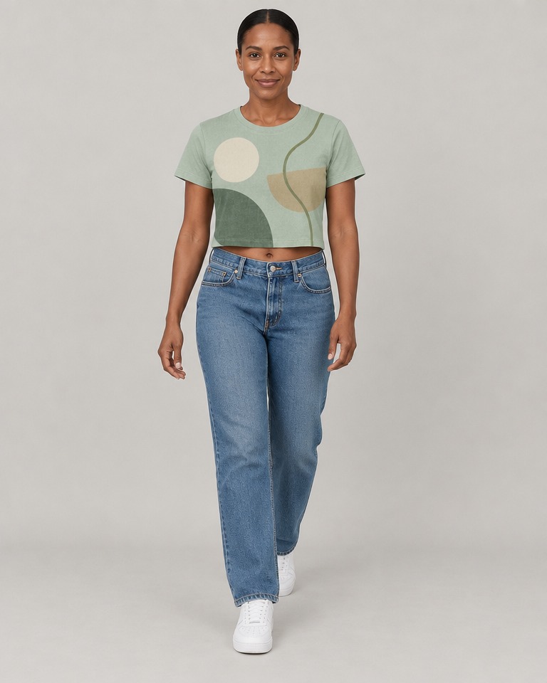 Cropped graphic print linen T-shirt · mint