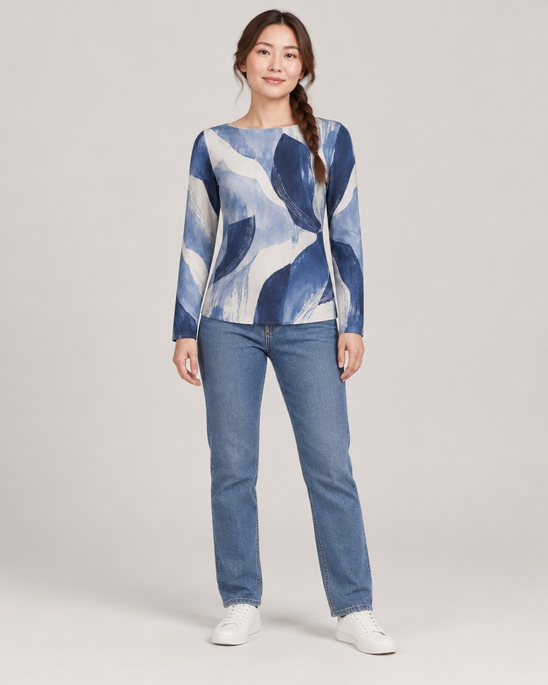 Abstract-print blouse with boat neck · blue