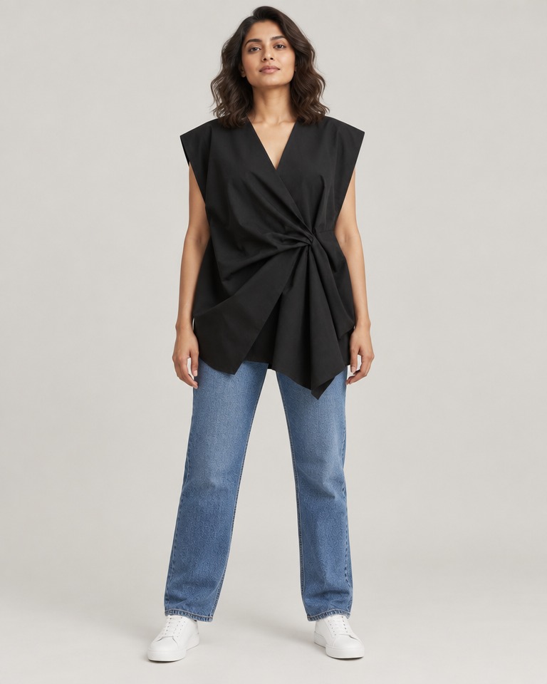 Oversize bluza bez rukava s V-izrezom · Crna