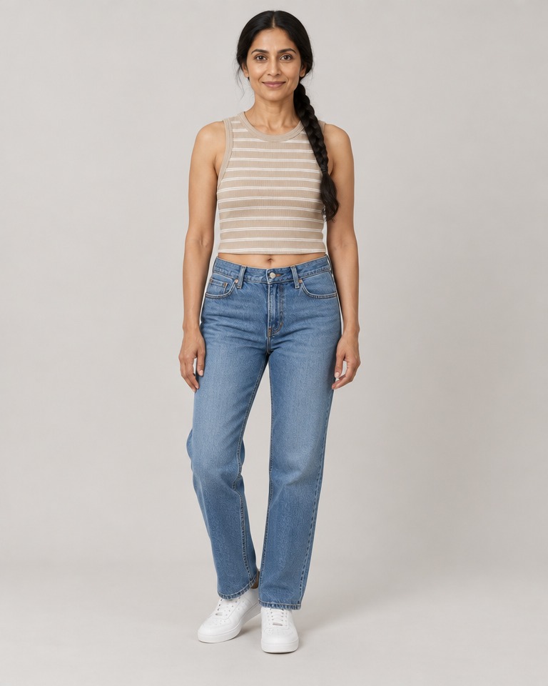 Prugasti crop top od modala · Bež