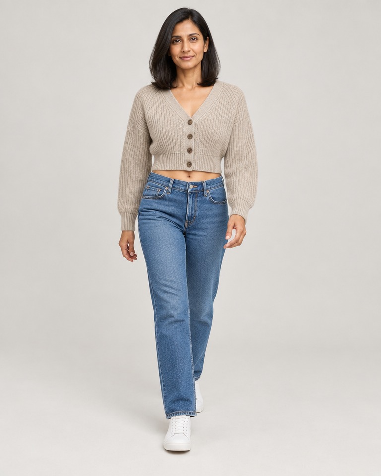 Ribbed V-neck wool cardigan · beige