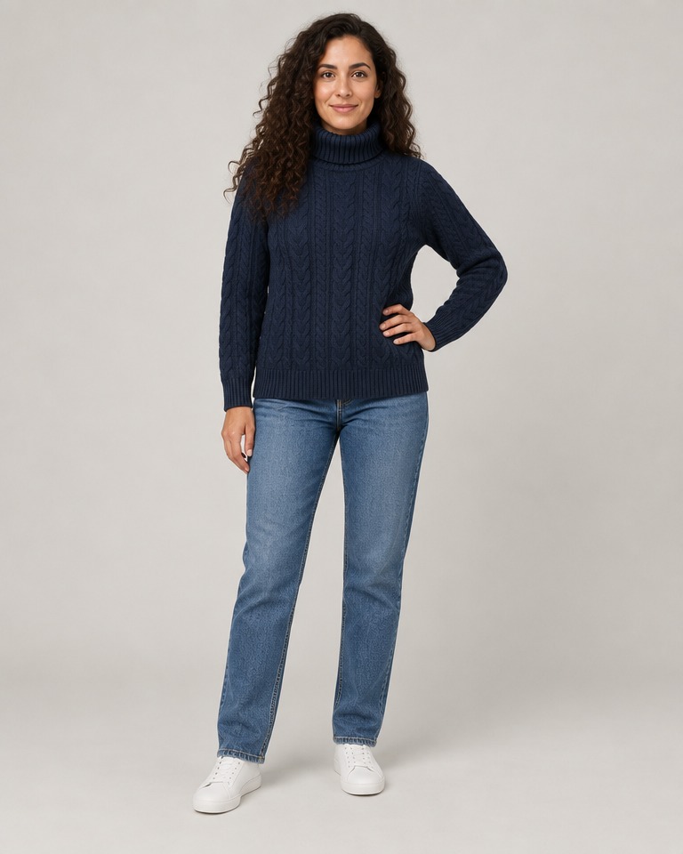 Cable-knit wool turtleneck · navy