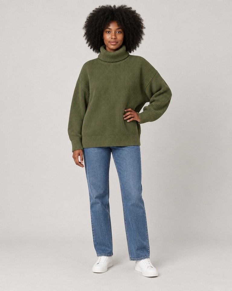 Oversized ribbed merino turtleneck · olive