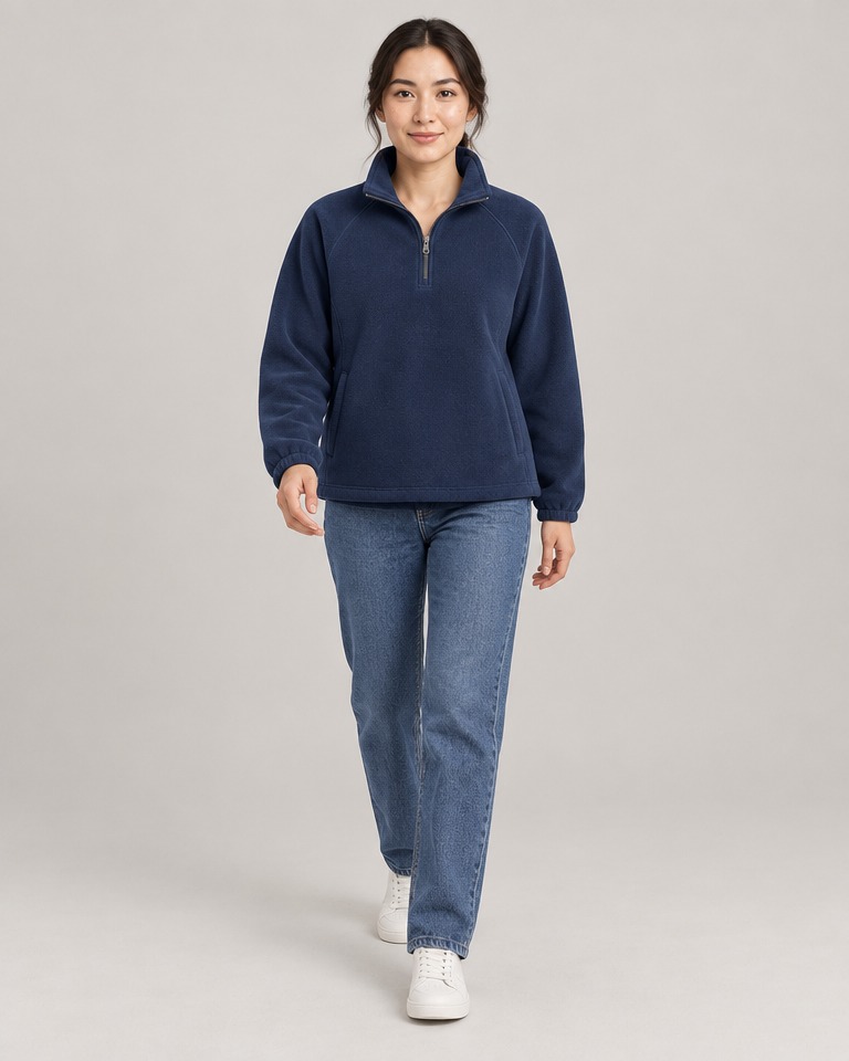 Relaxed fleece half-zip sweatshirt · navy