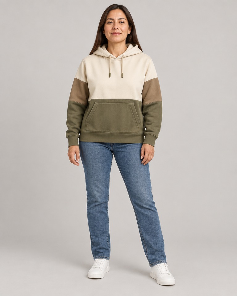 Colour-block pullover hoodie · ecru