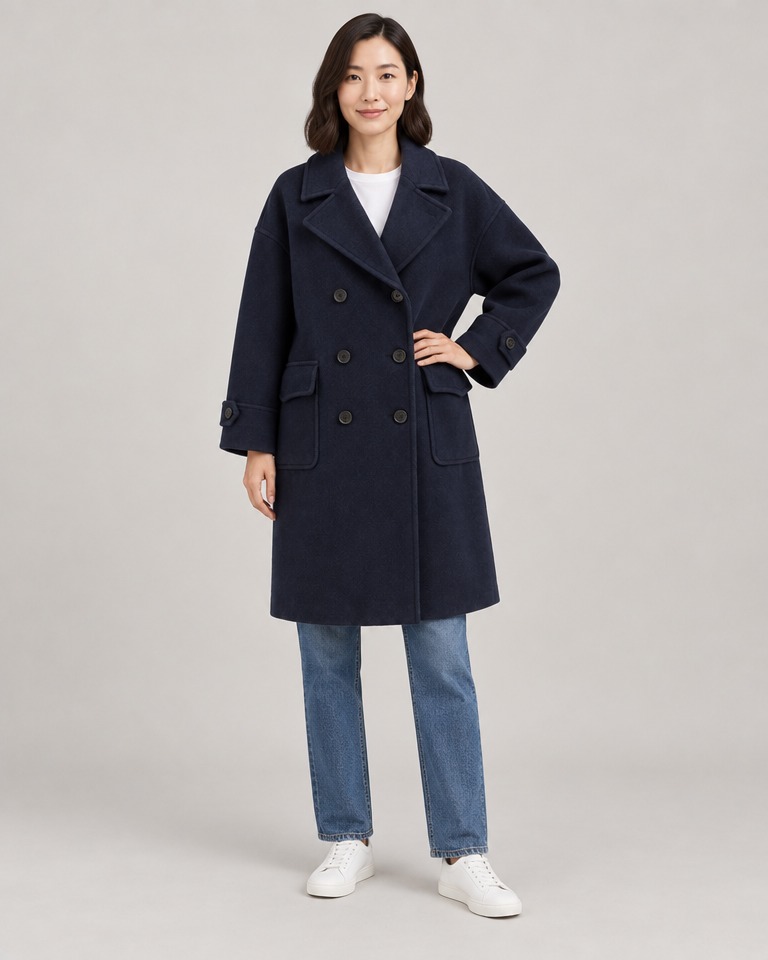 Oversized double-breasted wool coat · navy