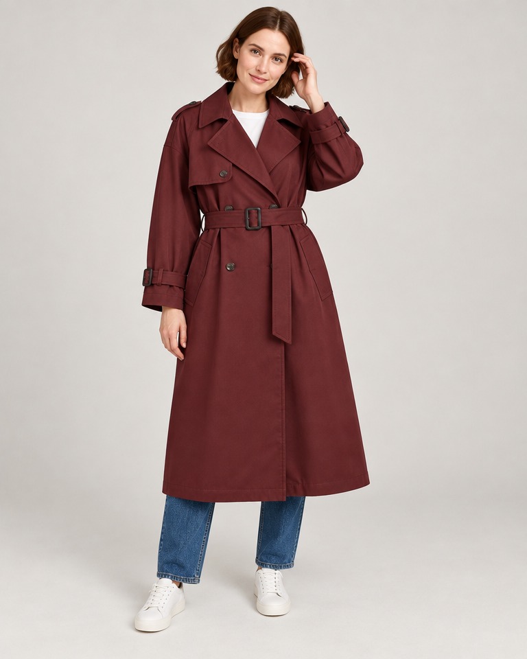 Oversize vodoodbojni trenč kaput · Bordo
