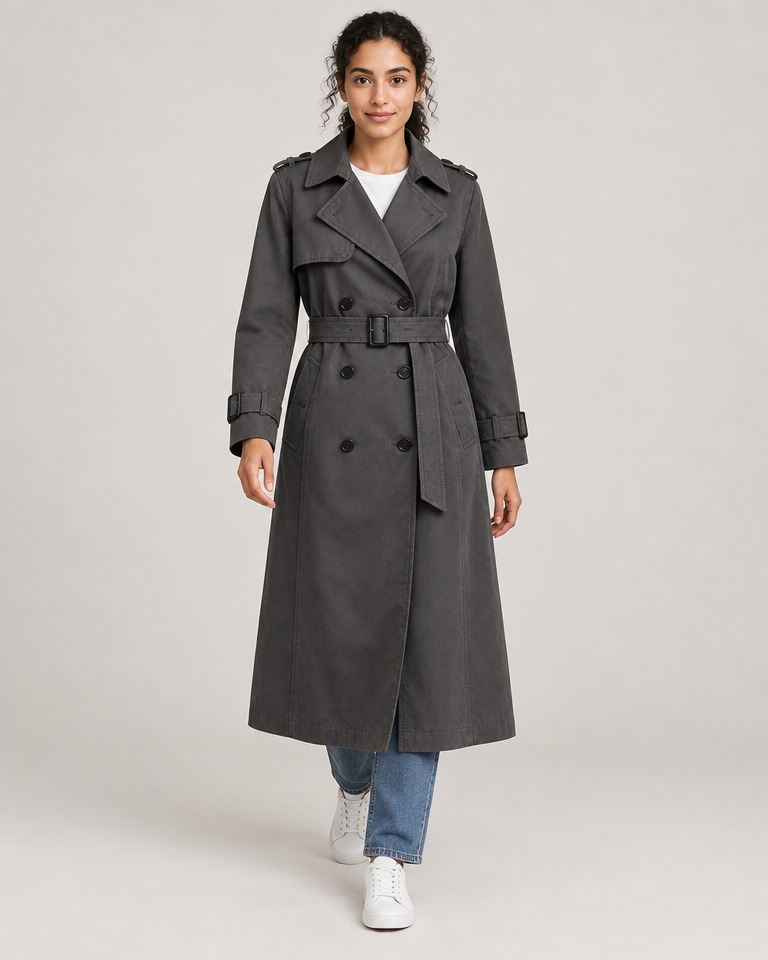 Water-repellent belted trench coat · charcoal