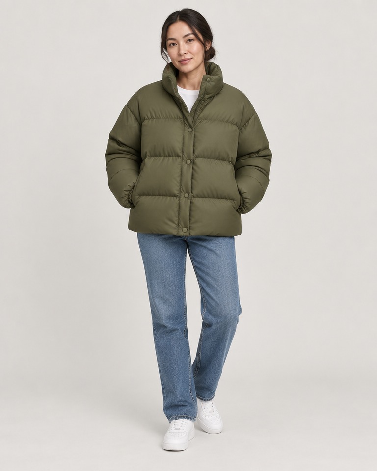 Oversize puffer jakna od najlona s punjenjem · Maslinasta