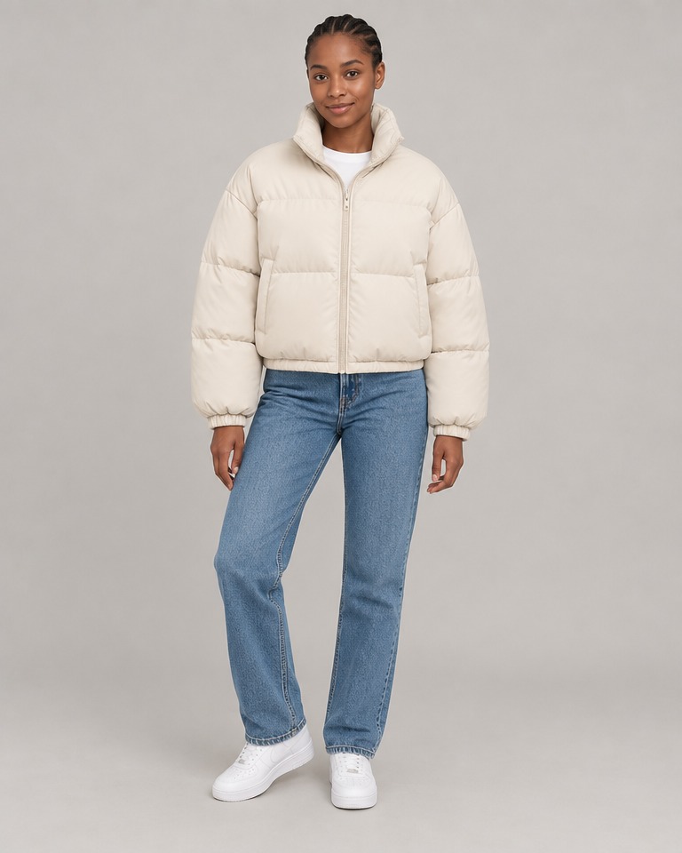 Skraćena oversize puffer jakna od najlona · Ekru