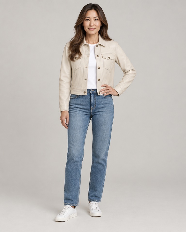 Cropped faux leather jacket · ecru