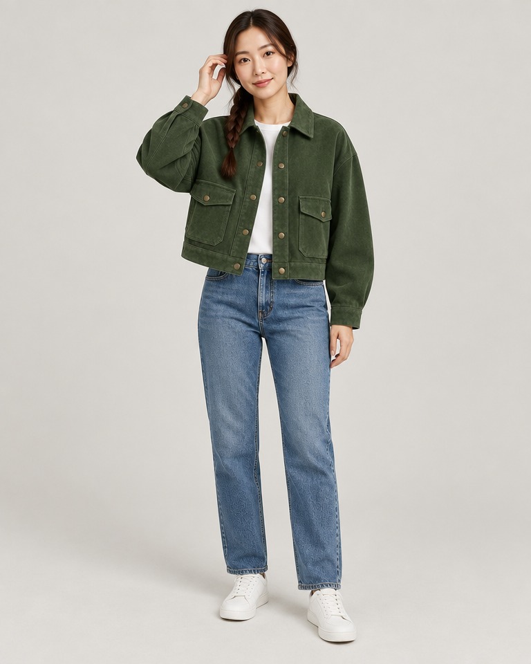 Oversized cropped suede jacket · forest green