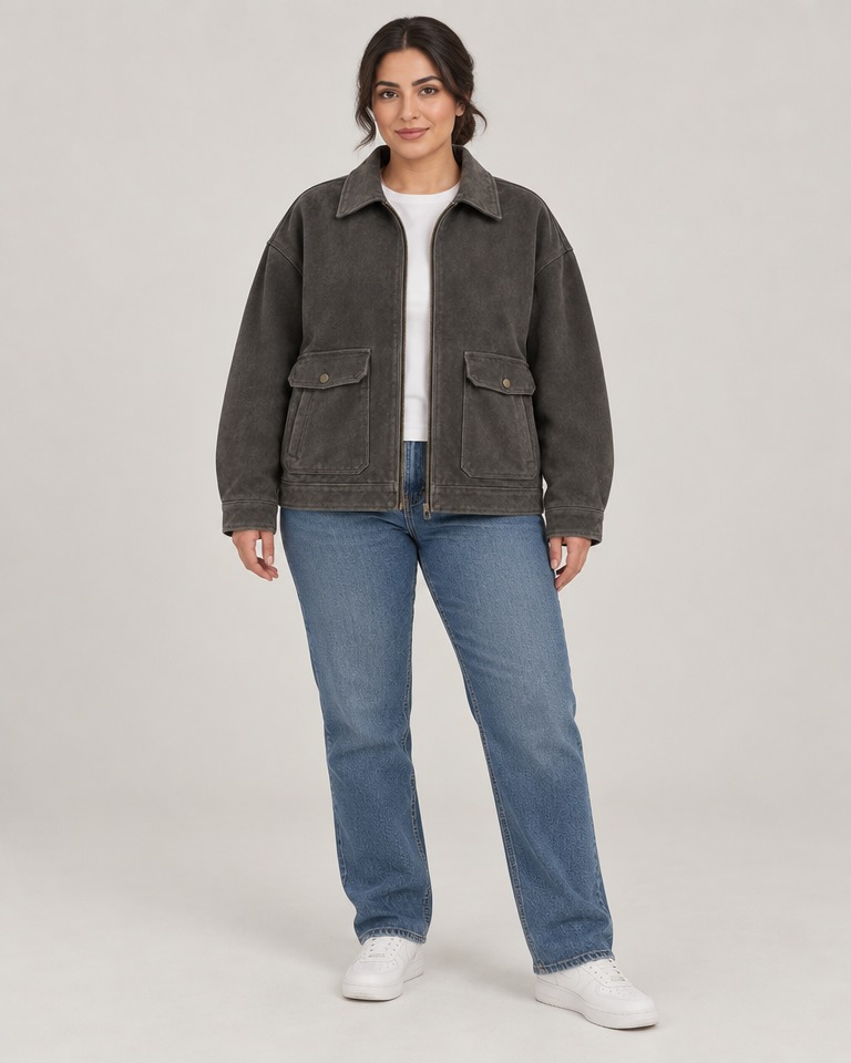 Oversized suede zip jacket · charcoal