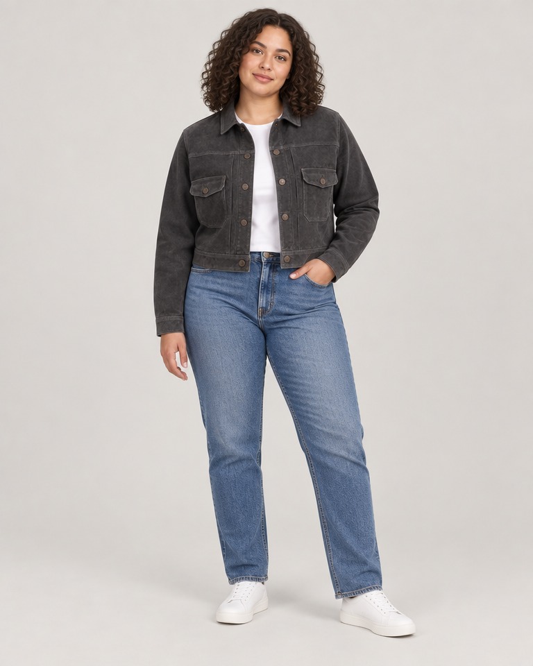 Cropped suede jacket · charcoal