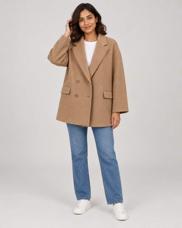 Oversize dvoredni blejzer od mješavine vune · Camel