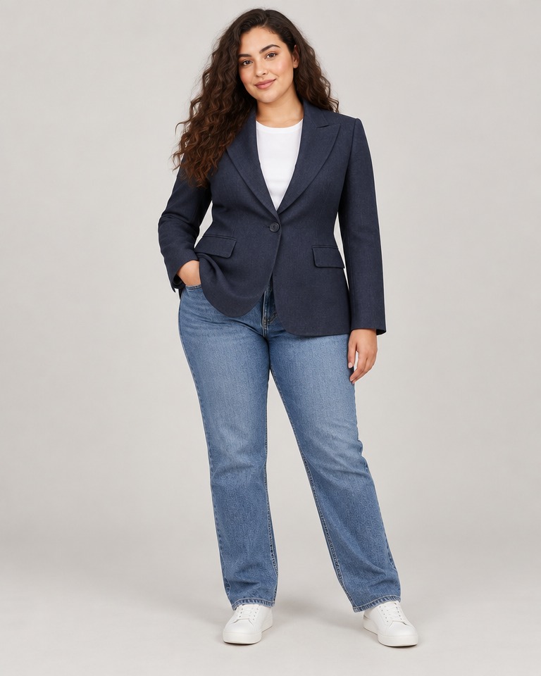 Slim single-breasted linen blazer · navy