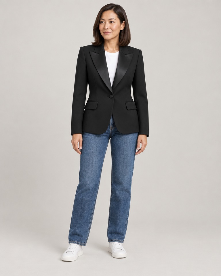 Tailored single-breasted crepe blazer · black