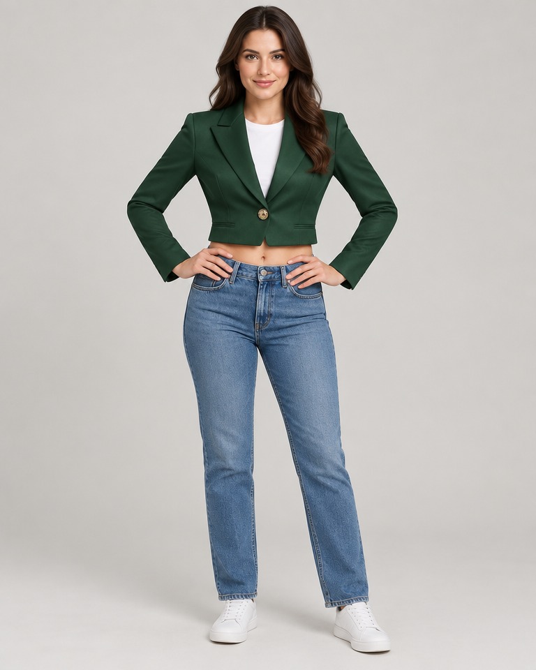 Cropped single-breasted crepe blazer · forest green