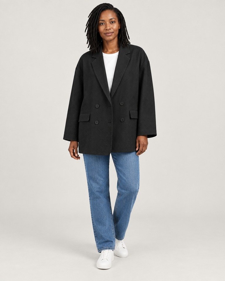 Oversize dvoredni blejzer od lana · Crni